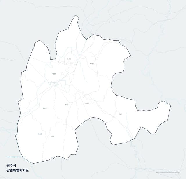 원주시 행정지도(읍·면 경계) — 강원특별자치도